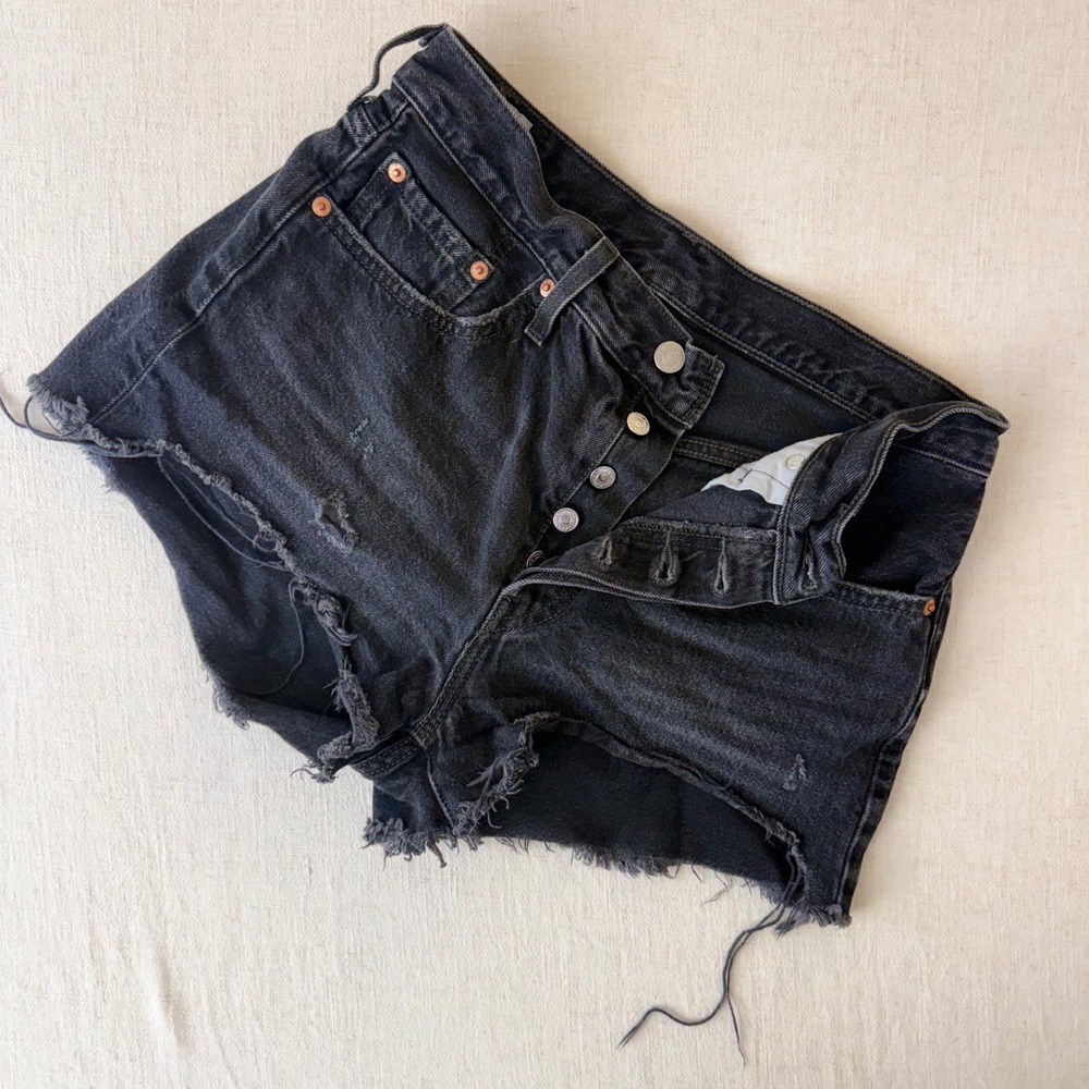 Levis Premium 501 Original High Rise Cutoff Denim Shorts Black W28